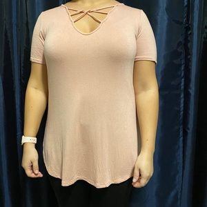 Dusty rose flowy crossover tee, L